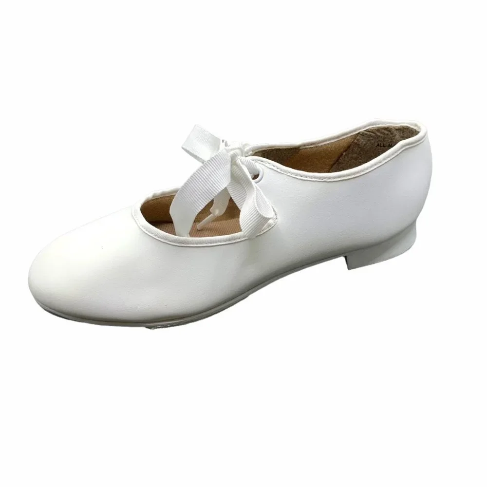 Capezio Jr. Tyette 625C White Tap Size 11.5 Shoes Tie Bow Dance Leather New - Picture 4 of 7